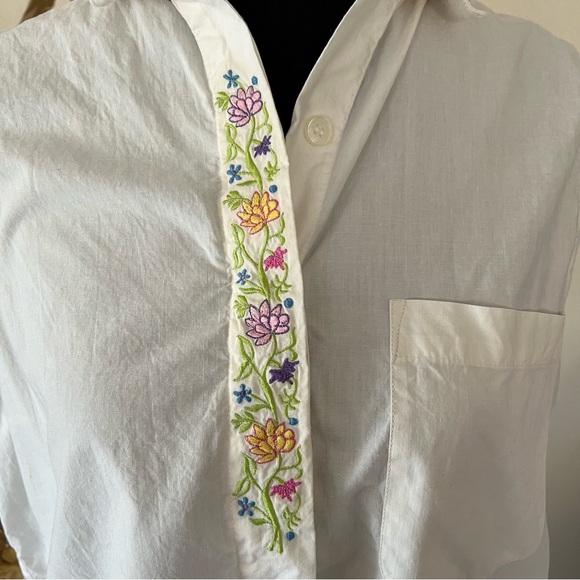 O LA! Sherpa Imports Vintage sleeveless floral embroidered button up 100% Cotton - Picture 2 of 7